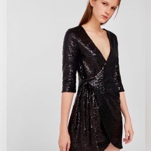 MNG Sequined Black Wrap Dress Size 4